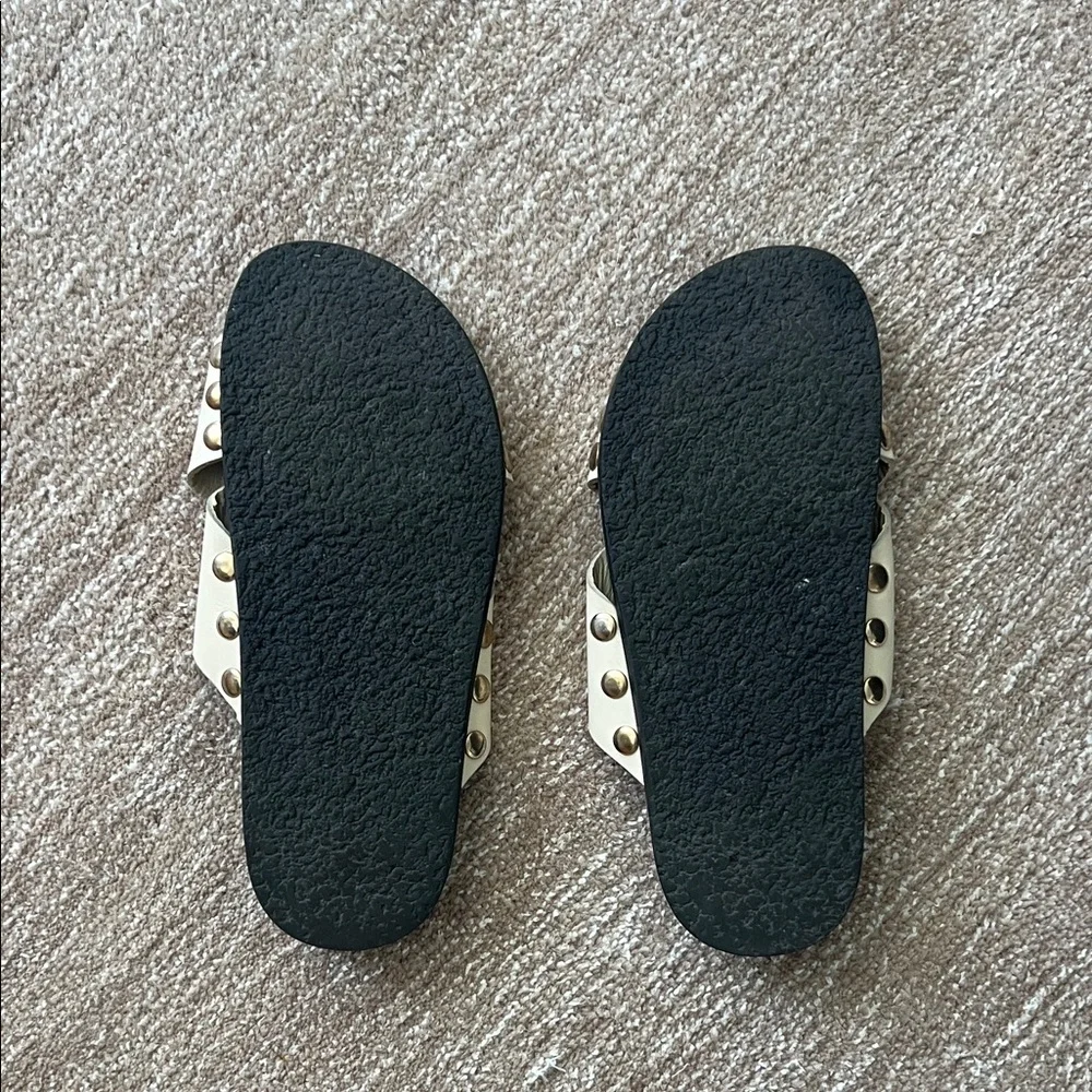 Zara leather crisscross Slide Sandals in Cream - Picture 2 of 5